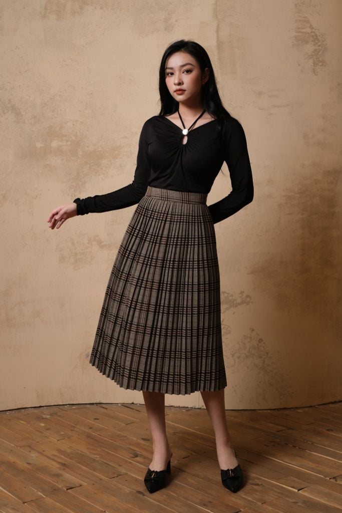 Katherine Skirt - Chân váy kẻ nâu