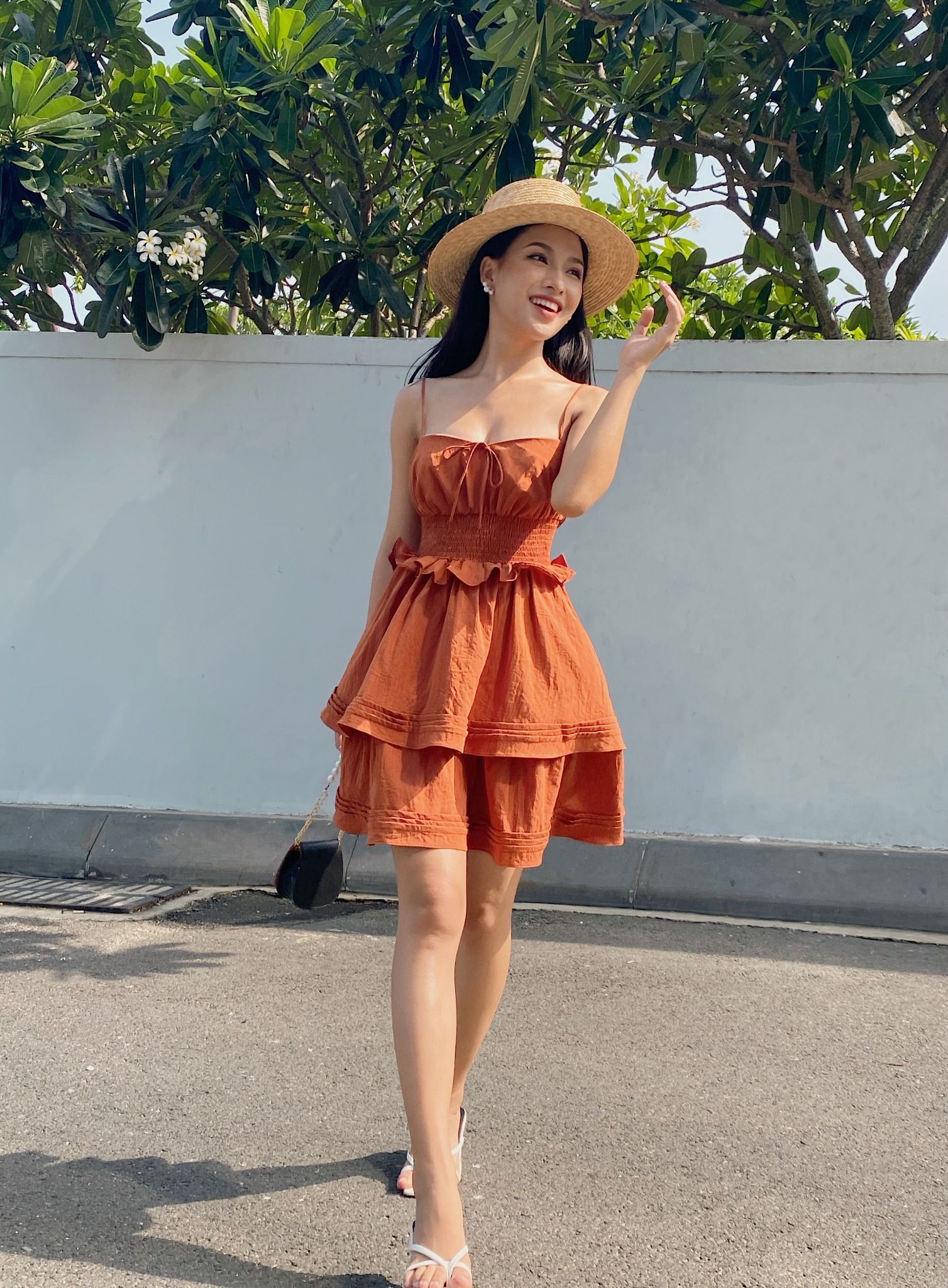 Chân váy xếp ly dáng dài màu cam CV0417  Thời trang công sở KK Fashion