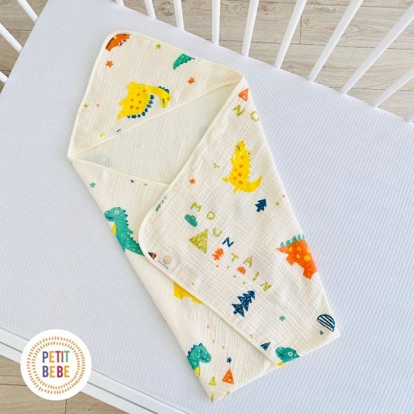  Choàng ủ sơ sinh có mũ PETIT BEBE muslin 4 lớp 