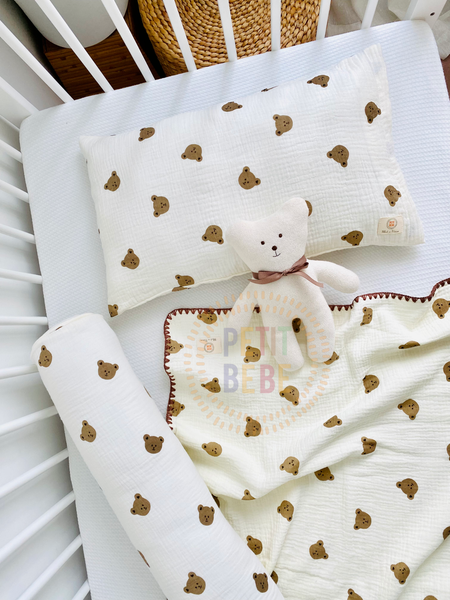  Gối nằm muslin Gấu Con cho bé mẫu giáo tiểu học 