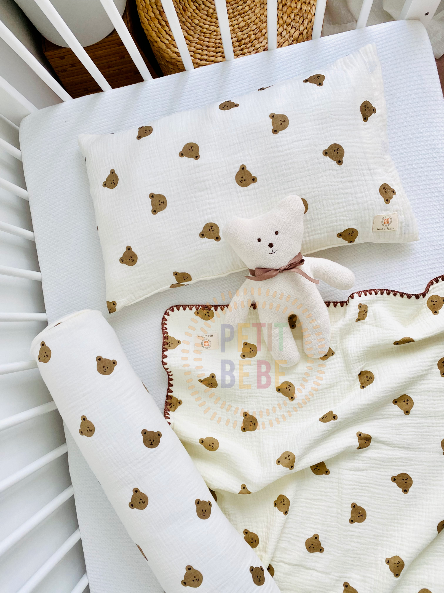  Gối nằm muslin Gấu Con cho bé mẫu giáo tiểu học 