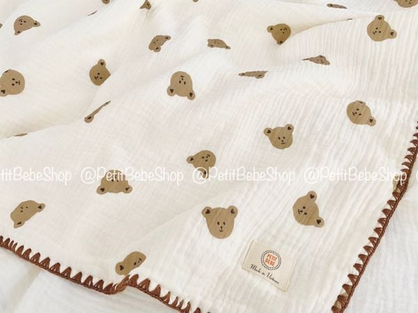 Chăn đa năng Gấu Con muslin 4 lớp 