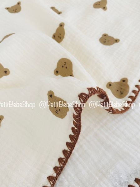  Chăn đa năng Gấu Con muslin 4 lớp 