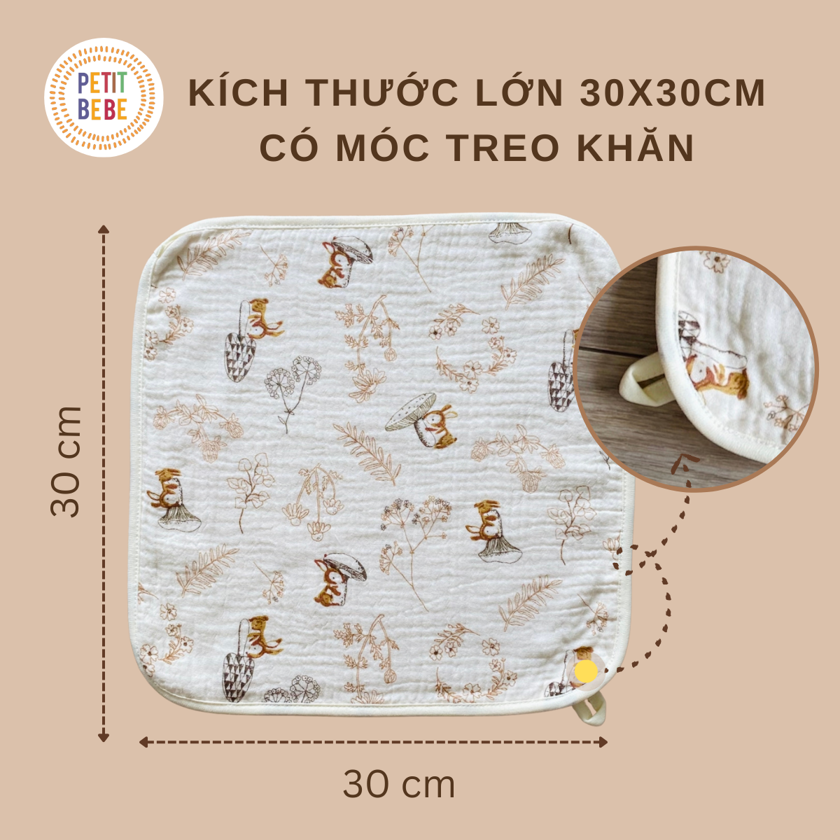  Khăn mặt kích thước lớn 30x30cm cho bé Petit Bebe 