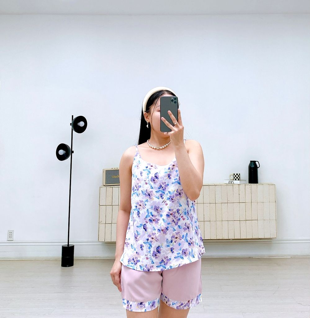 Đồ bộ mặc nhà, đồ ngủ, Pijama nữ Lụa 2 dây Satino - Jisoo Lilac