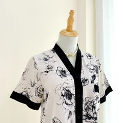 Đồ bộ mặc nhà, đồ ngủ, Pijama nữ Lụa TNQD Satino cổ Y - Lyna Black