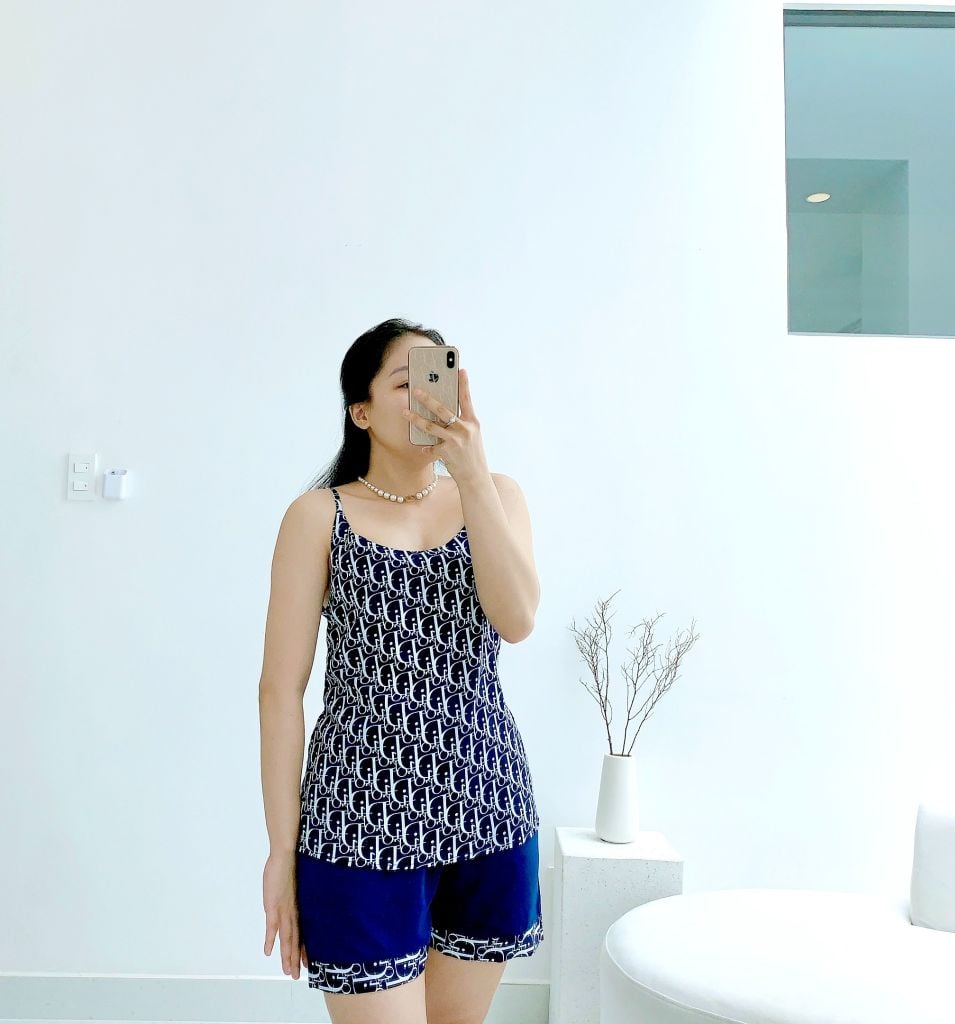 Đồ bộ mặc nhà, đồ ngủ, Pijama nữ Lụa 2 dây Satino - Jane Dark Blue