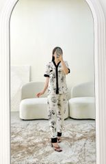 Đồ bộ mặc nhà, đồ ngủ, Pijama nữ Lụa TNQD Satino cổ Y - Lyna Black