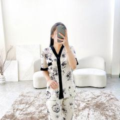 Đồ bộ mặc nhà, đồ ngủ, Pijama nữ Lụa TNQD Satino cổ Y - Lyna Black