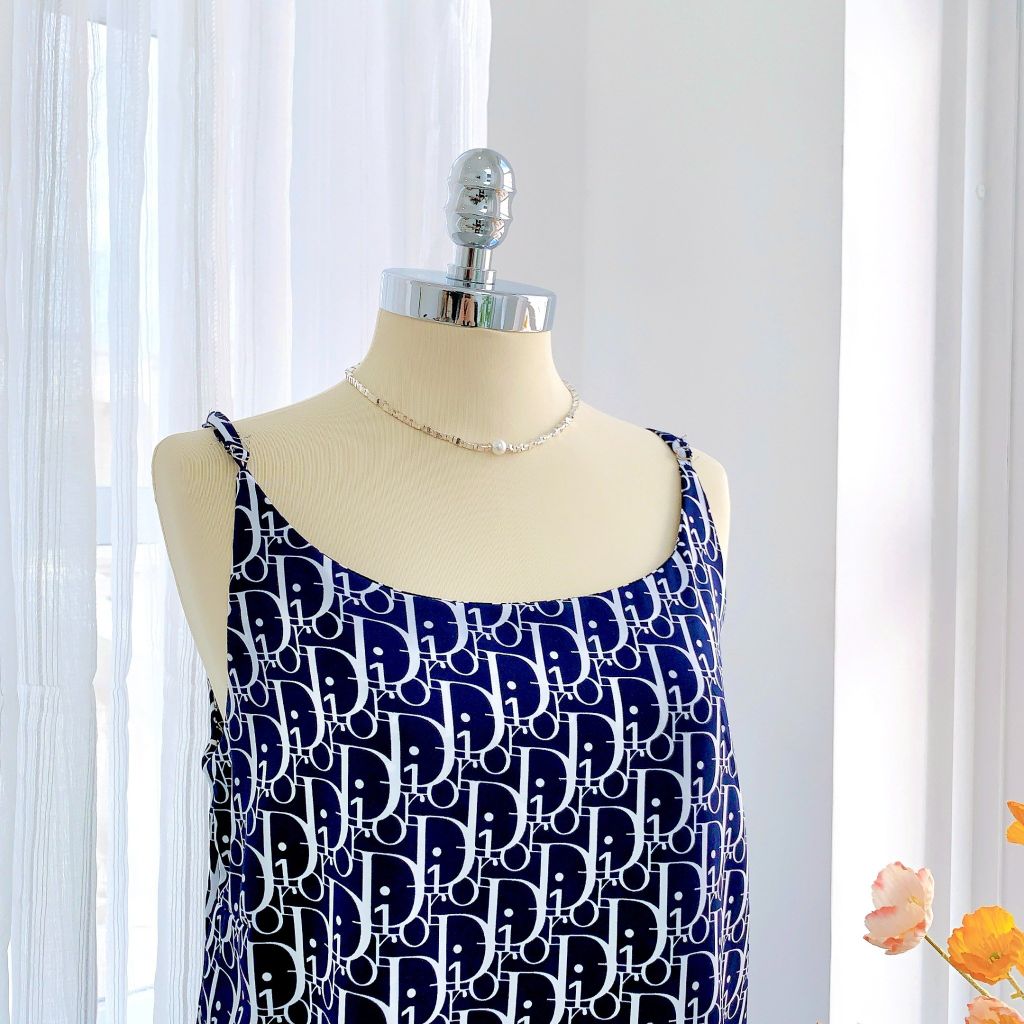 Đồ bộ mặc nhà, đồ ngủ, Pijama nữ Lụa 2 dây Satino - Jane Dark Blue