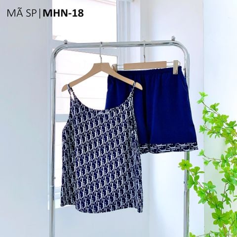 Đồ bộ mặc nhà, đồ ngủ, Pijama nữ Lụa 2 dây Satino - Jane Dark Blue