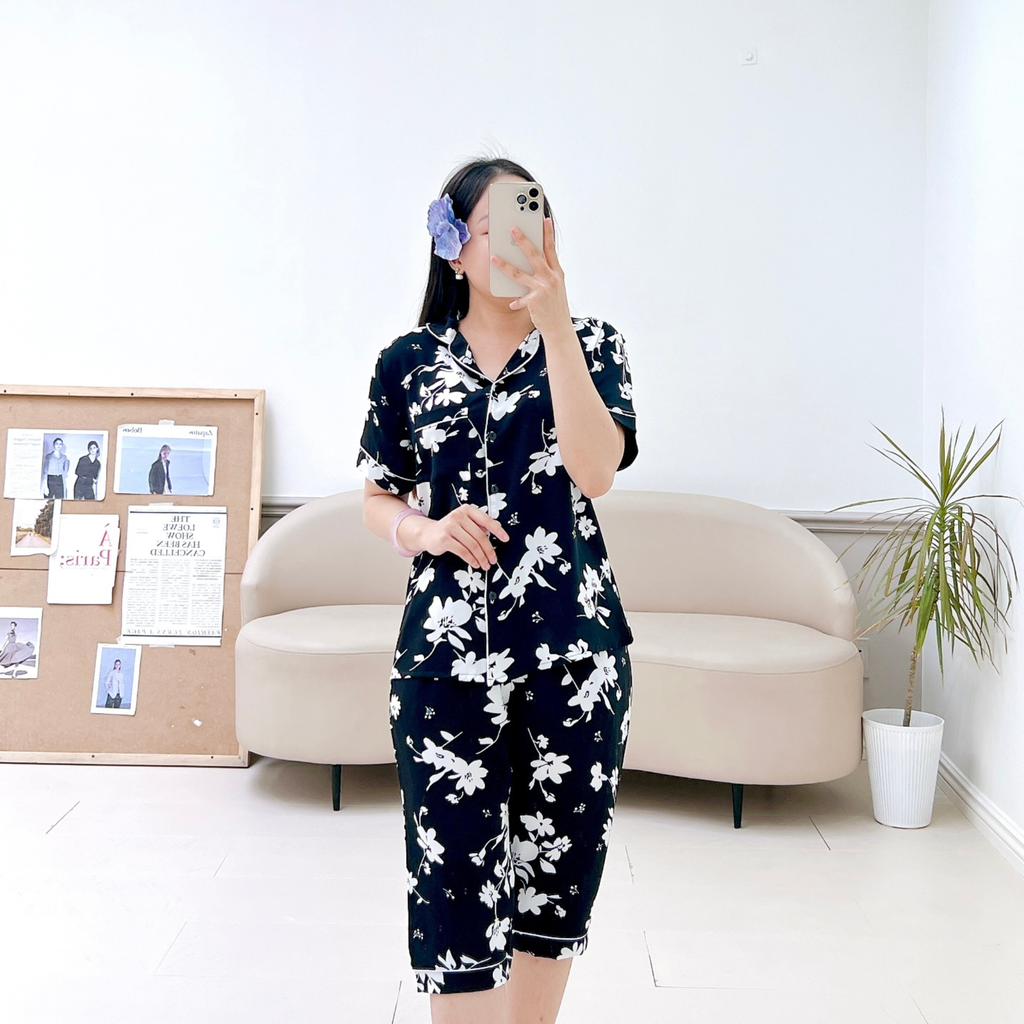 Pijama lụa mango mềm mại, không nhăn Satino TNQL - Flossy Black