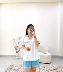 Đồ bộ mặc nhà, đồ ngủ, Pijama nữ Lụa TNQN Satino - Posa Blue