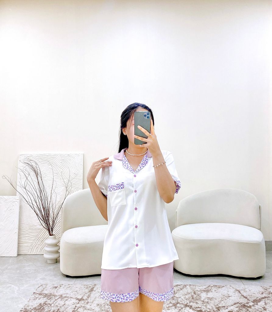 Đồ bộ mặc nhà, đồ ngủ, Pijama nữ Lụa TNQN Satino - Karen Lilac