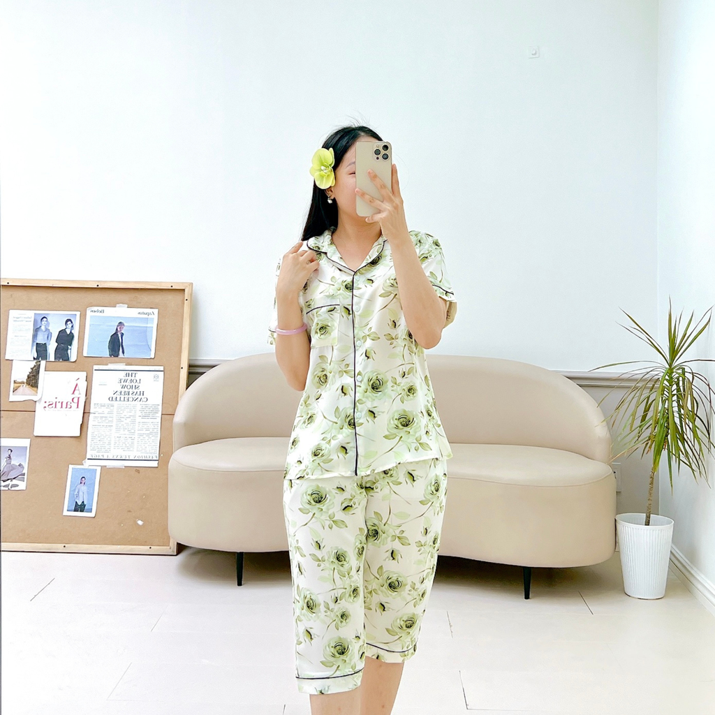 Pijama lụa mango mềm mại, không nhăn Satino TNQL - Marina Olive