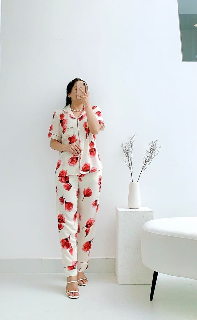 Đồ bộ mặc nhà, đồ ngủ, Pijama nữ Lụa TNQD Satino - Tulip Red