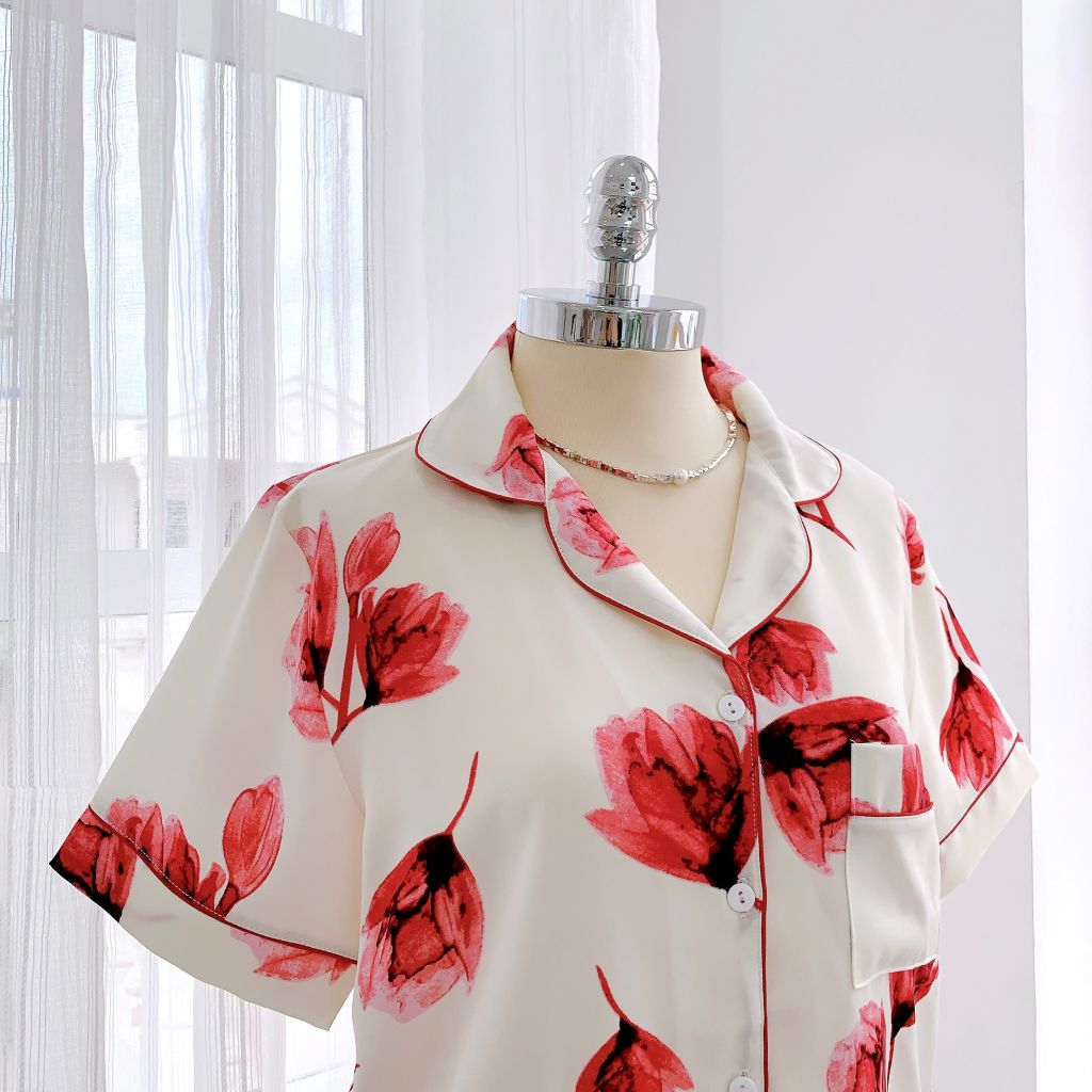Đồ bộ mặc nhà, đồ ngủ, Pijama nữ Lụa TNQD Satino - Tulip Red
