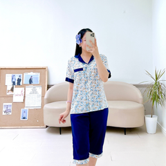 Pijama lụa mango mềm mại, không nhăn Satino TNQL - Dorie Dark Blue