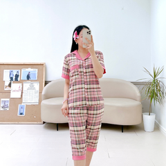 Pijama lụa mango mềm mại, không nhăn Satino TNQL - Caro Pink