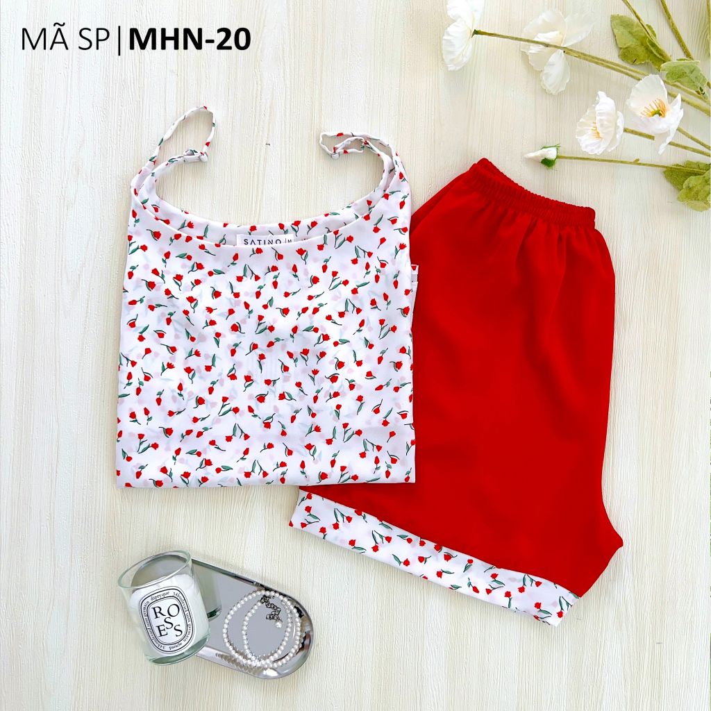 Đồ bộ mặc nhà, đồ ngủ, Pijama nữ Lụa 2 dây Satino - Lyss Red