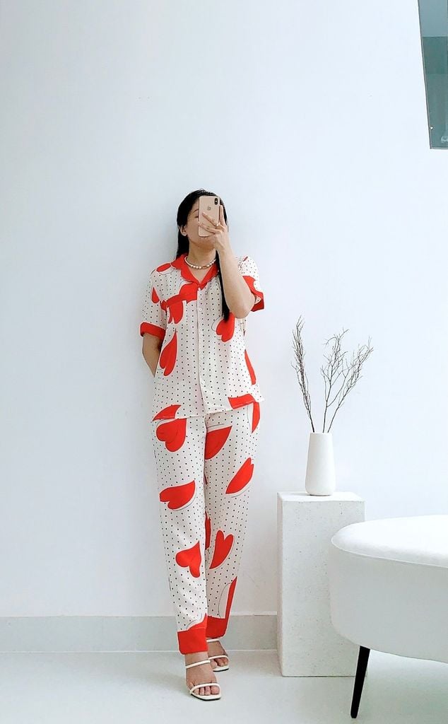 Đồ bộ mặc nhà, đồ ngủ, Pijama nữ Lụa TNQD Satino - Nelly Red