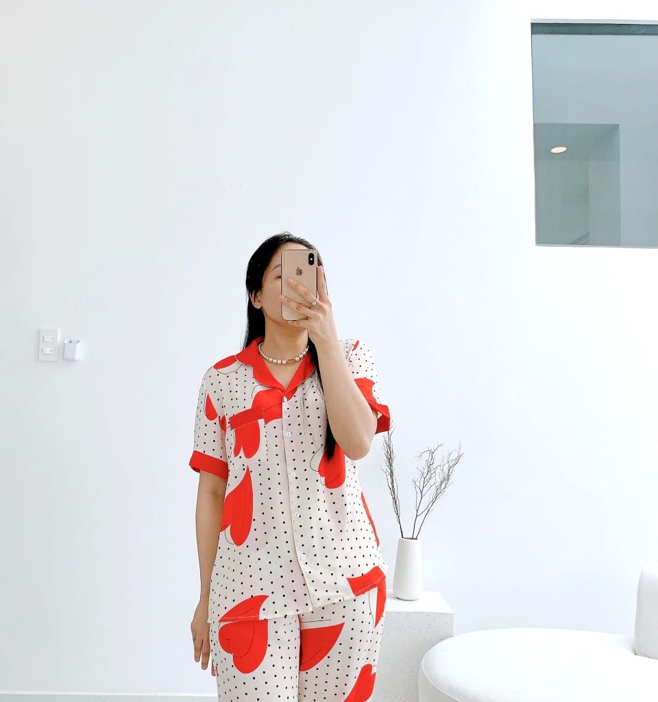 Đồ bộ mặc nhà, đồ ngủ, Pijama nữ Lụa TNQD Satino - Nelly Red