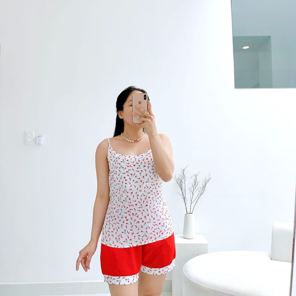 Đồ bộ mặc nhà, đồ ngủ, Pijama nữ Lụa 2 dây Satino - Lyss Red