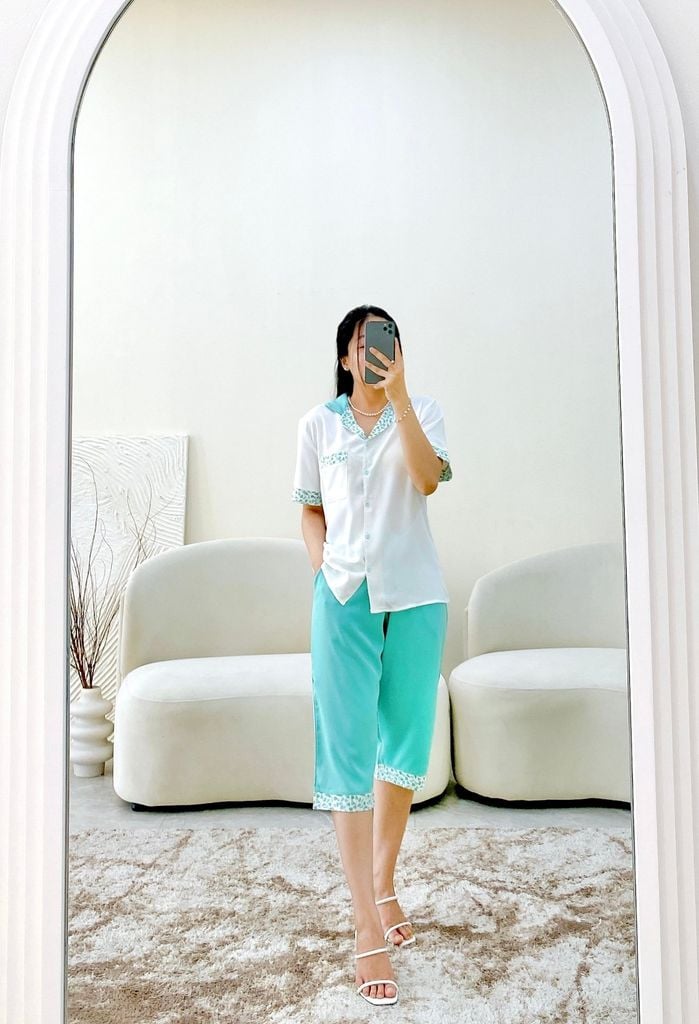Đồ bộ mặc nhà, đồ ngủ, Pijama nữ Lụa TNQL Satino - Karen Mint