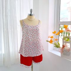 Đồ bộ mặc nhà, đồ ngủ, Pijama nữ Lụa 2 dây Satino - Lyss Red