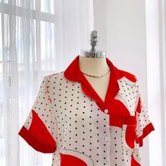 Đồ bộ mặc nhà, đồ ngủ, Pijama nữ Lụa TNQD Satino - Nelly Red