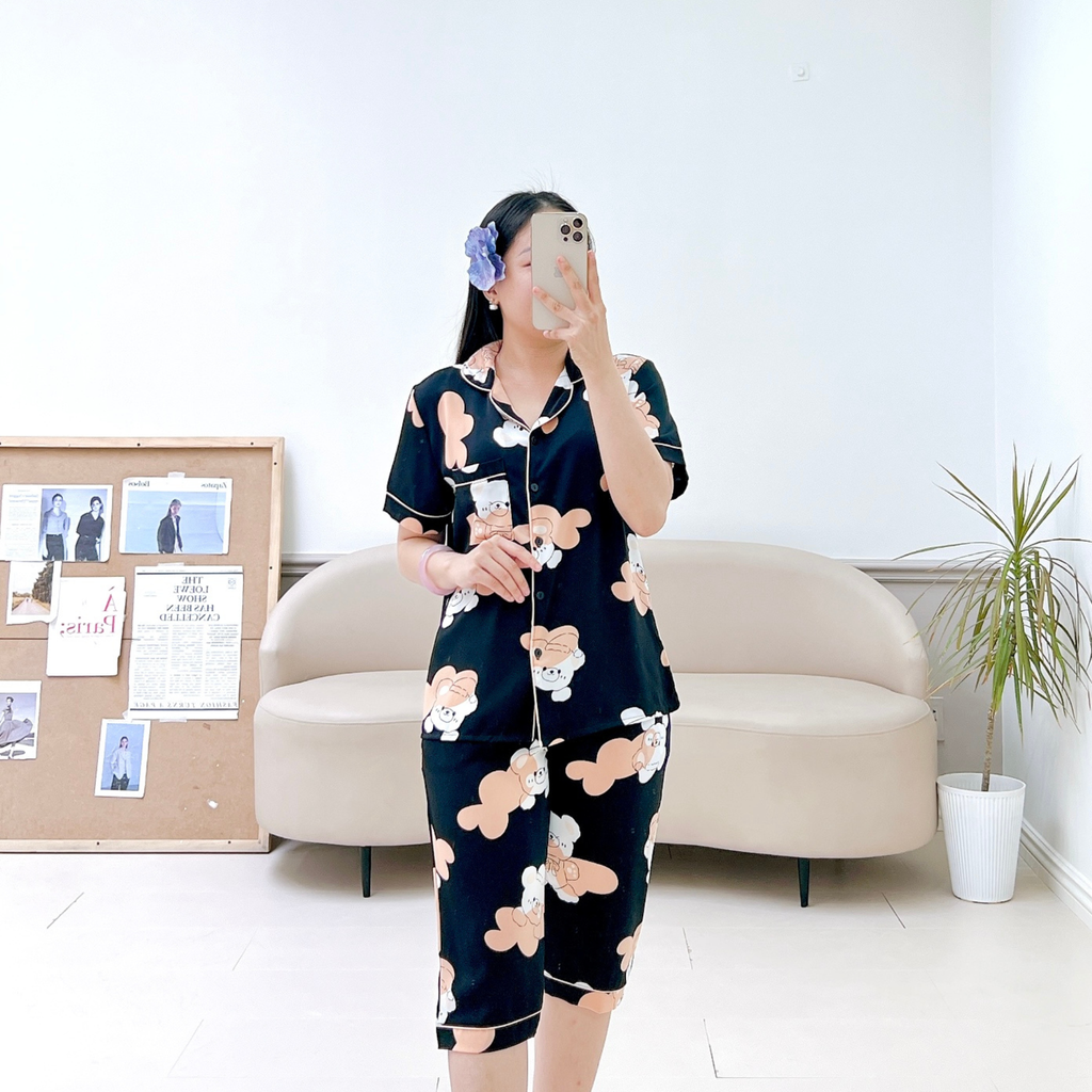 Pijama lụa mango mềm mại, không nhăn Satino TNQL - Chemi Black