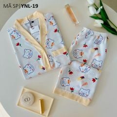 Đồ bộ mặc nhà, đồ ngủ, Pijama nữ Lụa TNQL Satino cổ Y - Bear Cream