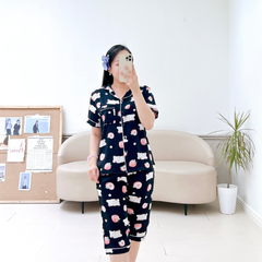 Pijama lụa mango mềm mại, không nhăn Satino TNQL - Peaches Black