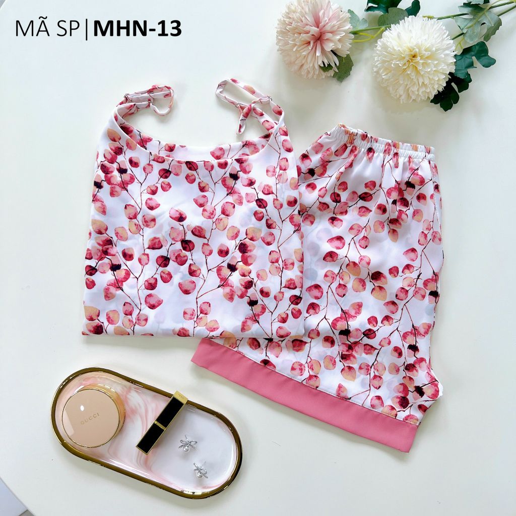 Đồ mặc nhà, đồ ngủ, Pijama nữ Lụa 2 dây Satino - Soyu Pink