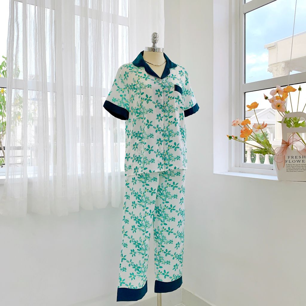 Đồ bộ mặc nhà, đồ ngủ, Pijama nữ Lụa TNQD Satino - Hera Mallard Green