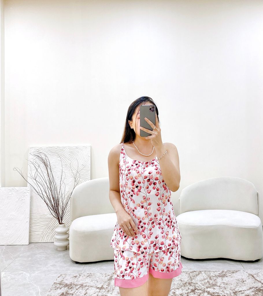 Đồ mặc nhà, đồ ngủ, Pijama nữ Lụa 2 dây Satino - Soyu Pink