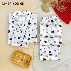 Đồ bộ mặc nhà, đồ ngủ, Pijama nữ Lụa TDQD Satino cổ Y - Donie Black
