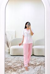Đồ bộ mặc nhà, đồ ngủ, Pijama nữ Lụa TNQD Satino - Yoomi Pink