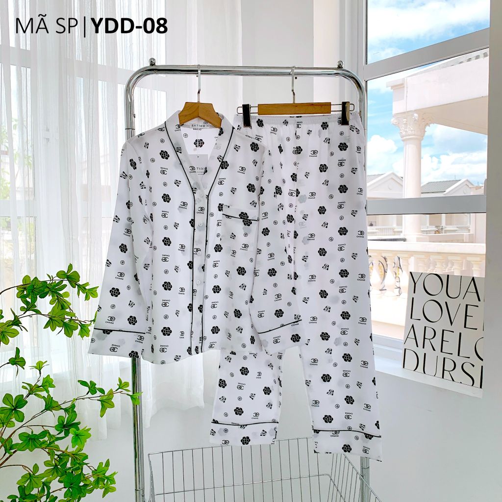 Đồ bộ mặc nhà, đồ ngủ, Pijama nữ Lụa TDQD Satino cổ Y - Donie Black