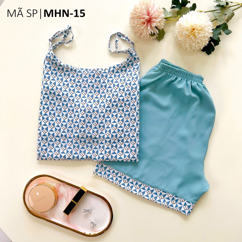Đồ mặc nhà, đồ ngủ, Pijama nữ Lụa 2 dây Satino - Posa Blue