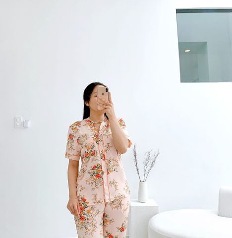 Đồ bộ mặc nhà, đồ ngủ, Pijama nữ Lụa TNQL Satino cổ Y - Jandi Orange
