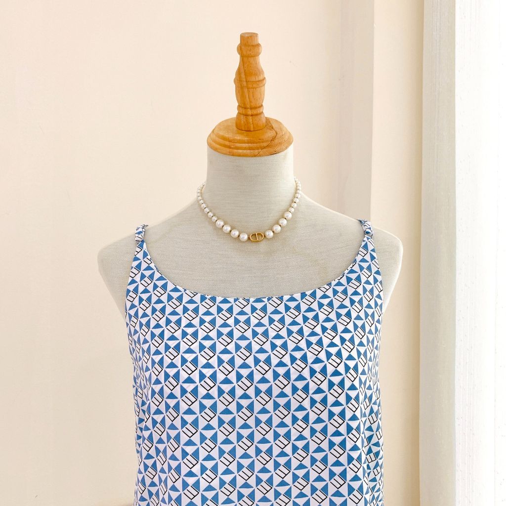 Đồ mặc nhà, đồ ngủ, Pijama nữ Lụa 2 dây Satino - Posa Blue