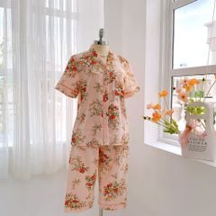 Đồ bộ mặc nhà, đồ ngủ, Pijama nữ Lụa TNQL Satino cổ Y - Jandi Orange