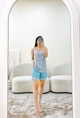 Đồ mặc nhà, đồ ngủ, Pijama nữ Lụa 2 dây Satino - Posa Blue