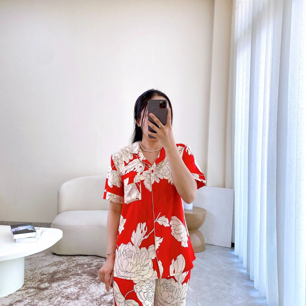 Đồ bộ mặc nhà, đồ ngủ, Pijama nữ Lụa TNQD Satino - Mercy Red