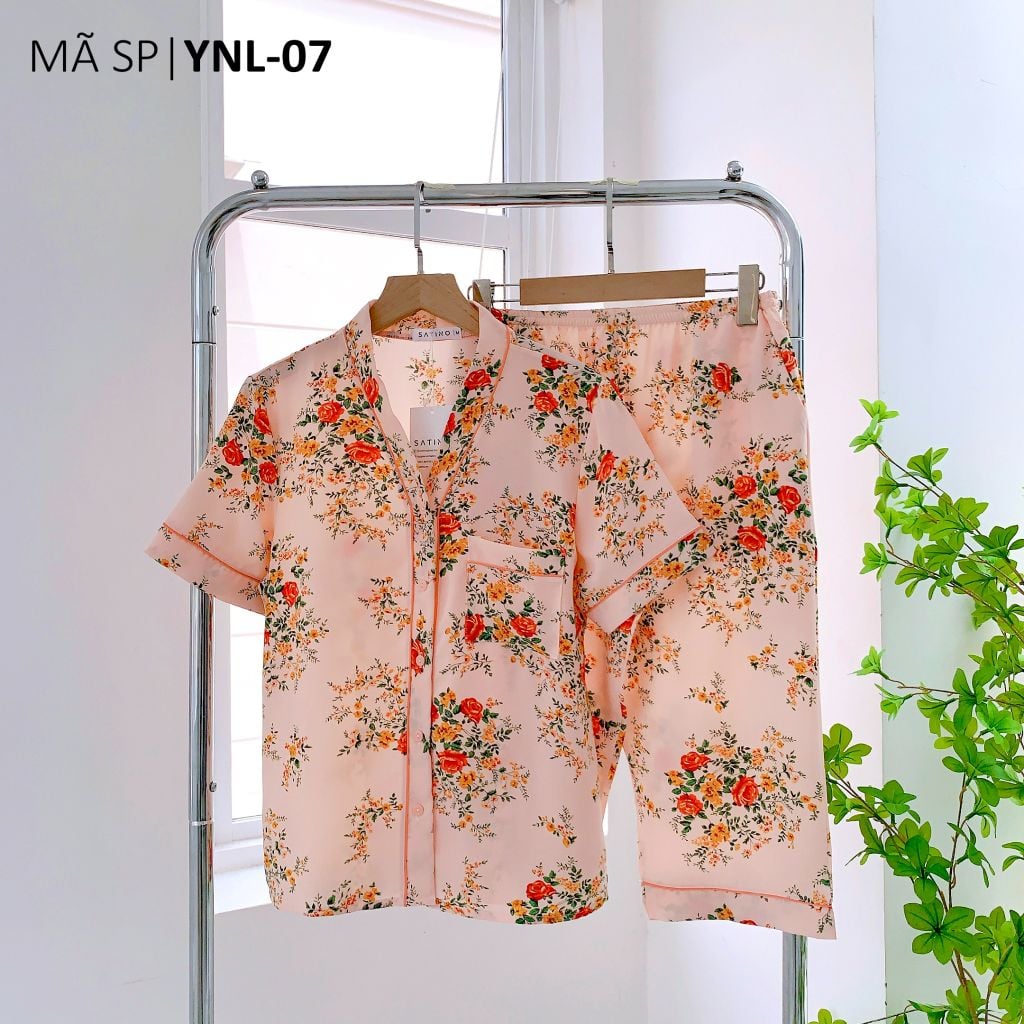 Đồ bộ mặc nhà, đồ ngủ, Pijama nữ Lụa TNQL Satino cổ Y - Jandi Orange