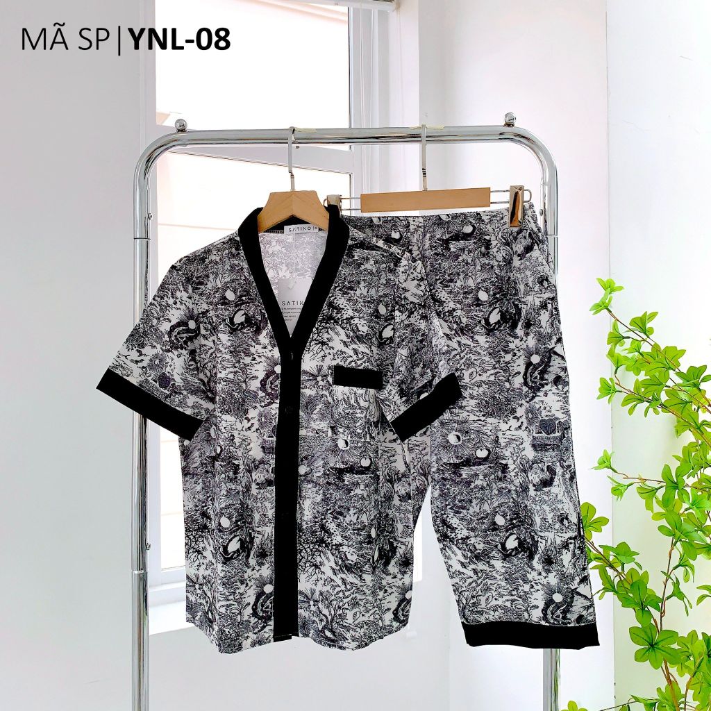 Đồ bộ mặc nhà, đồ ngủ, Pijama nữ Lụa TNQL Satino cổ Y - Hailey Black