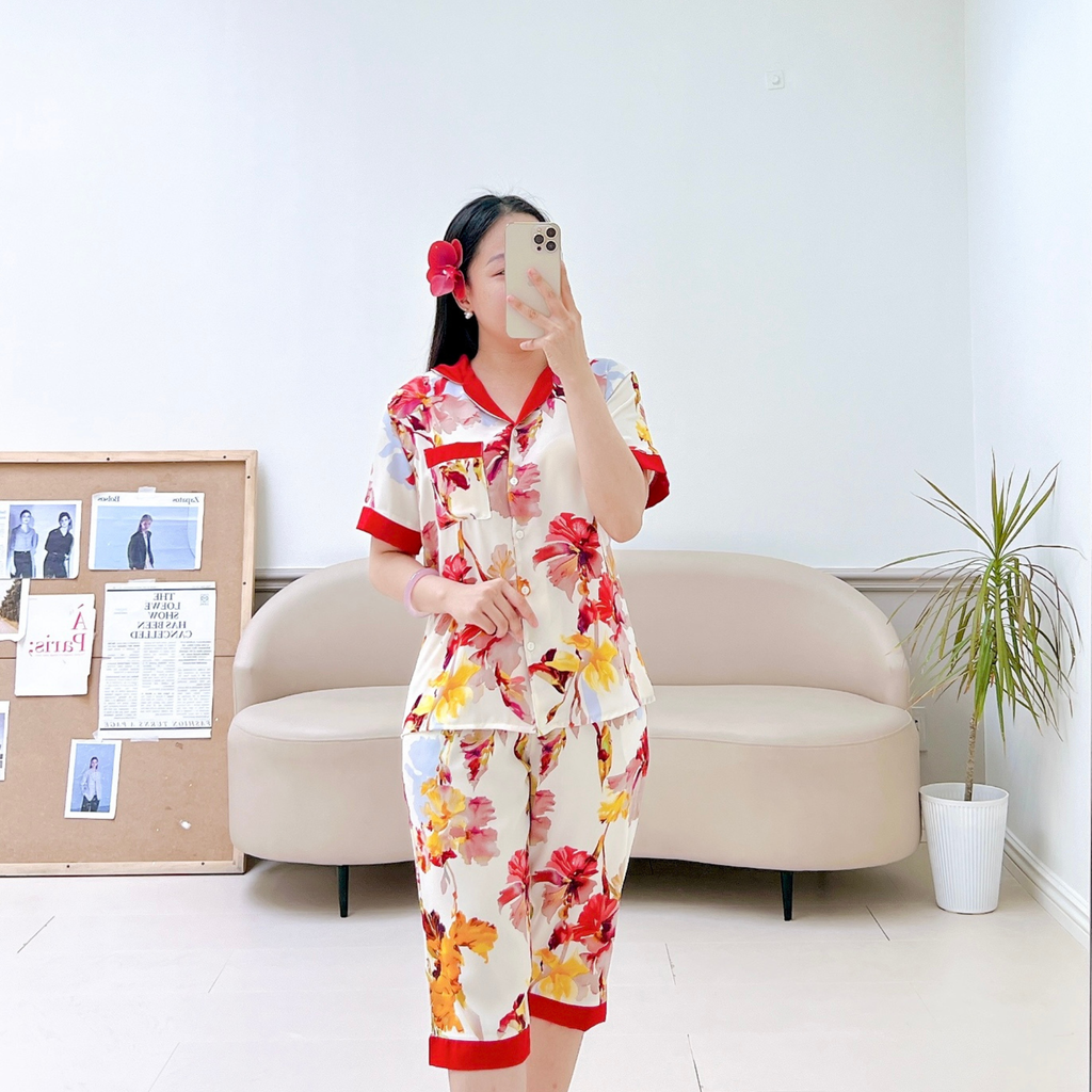 Pijama lụa mango mềm mại, không nhăn Satino TNQL - Abby Red