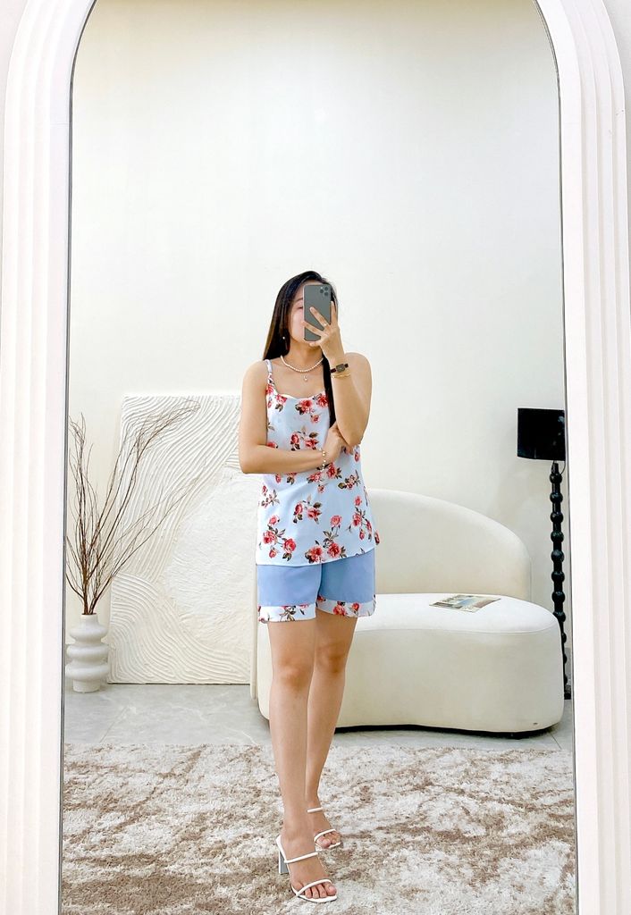 Đồ mặc nhà, đồ ngủ, Pijama nữ Lụa 2 dây Satino - Rose Blue Gray