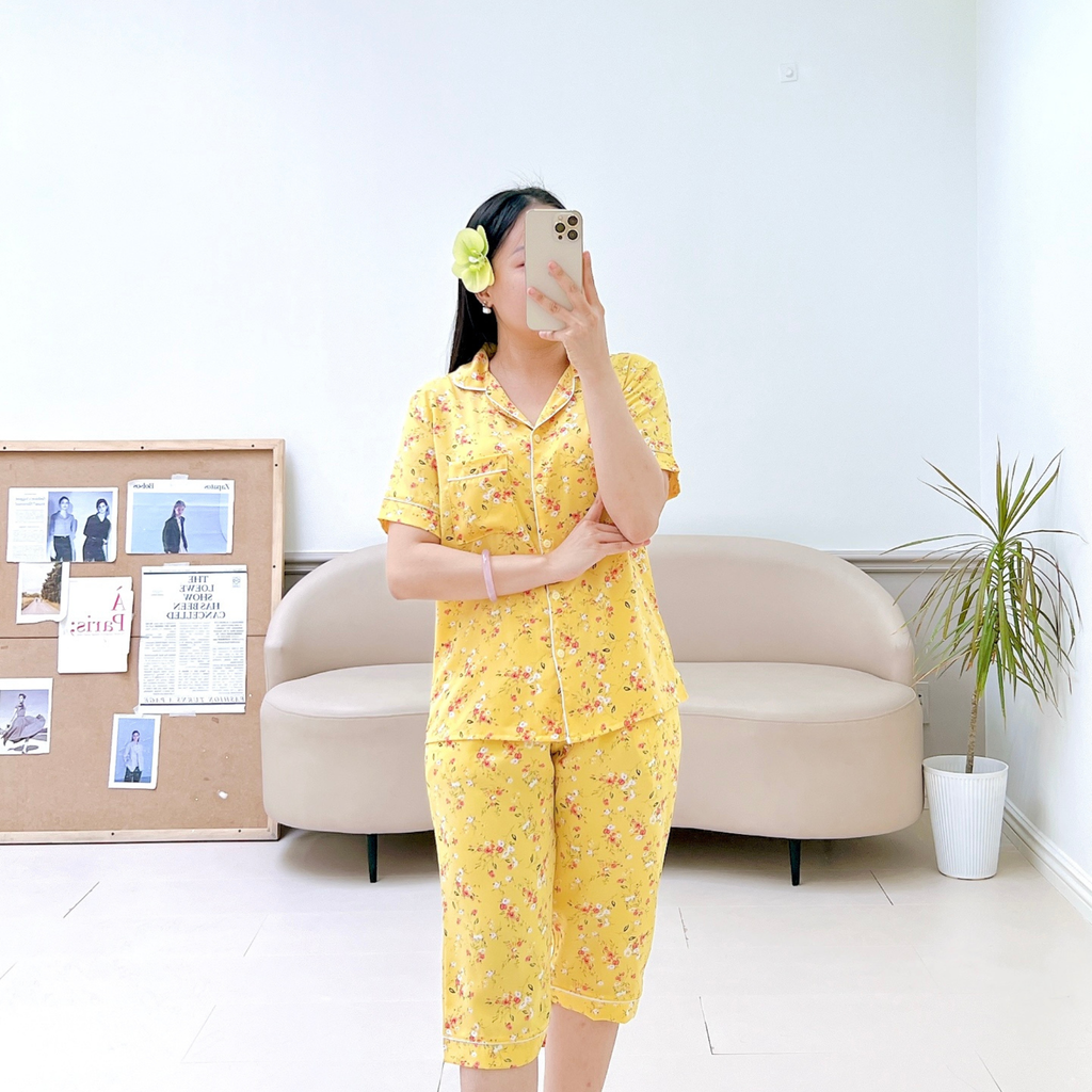 Pijama lụa mango mềm mại, không nhăn Satino TNQL - Lucie Yellow